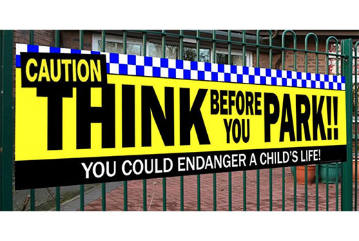 school caution parking banner